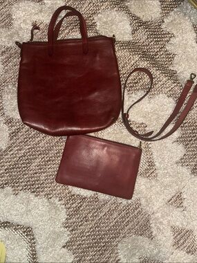 Madewell Deep Red Leather Shoulder Tote with Removable Pouch